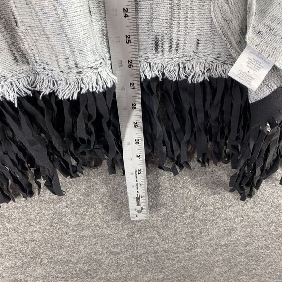 GB Poncho Sweater Women L Large Gray Short Sleeve Fringe Round Neck Casual - Picture 8 of 9
